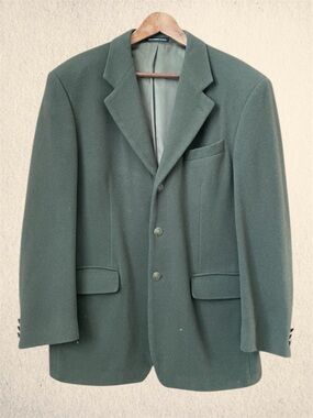 Boulevard Club Wool Cashmere Blazer 40R Medium Green Made in Canada Vintage